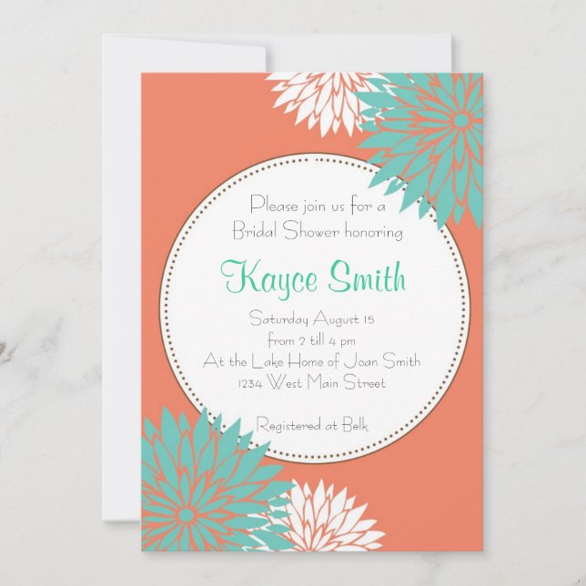 Invitación a las flores de Dahlia Coral (Anverso)