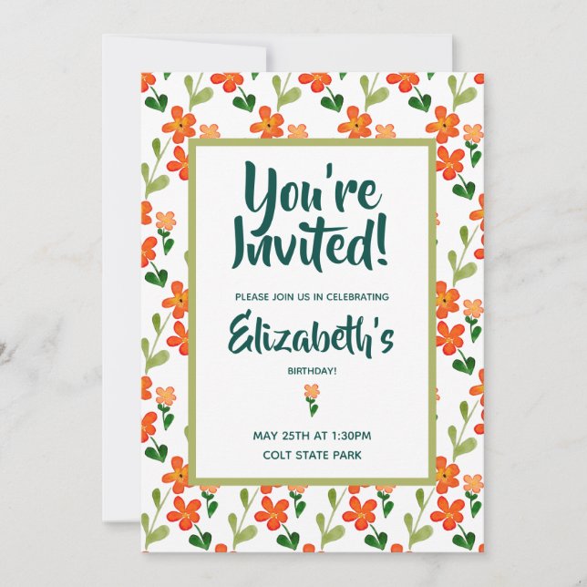 Invitación a las flores de verano brillantes (Anverso)