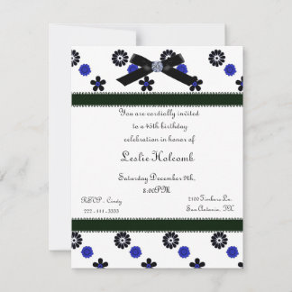 Invitación a las flores funky azul y negro