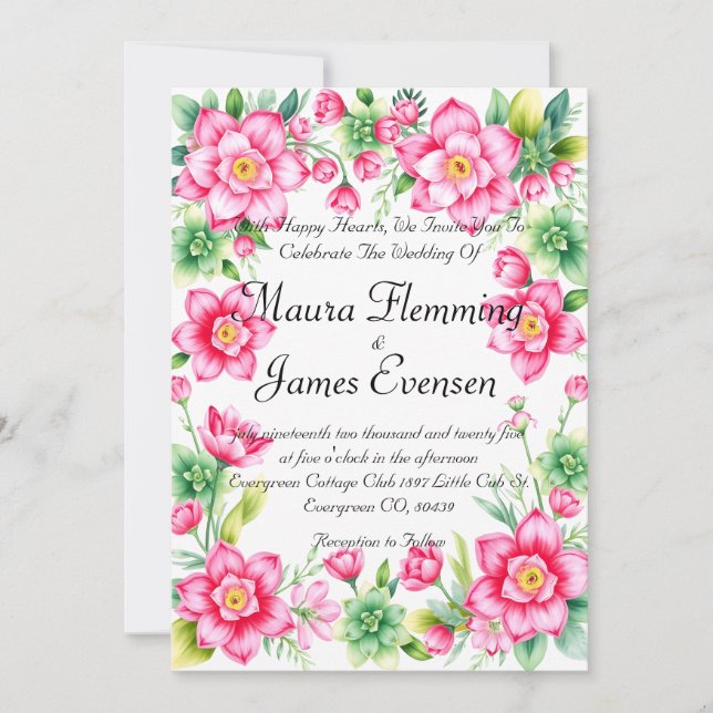 Invitación a las flores rosadas (Anverso)