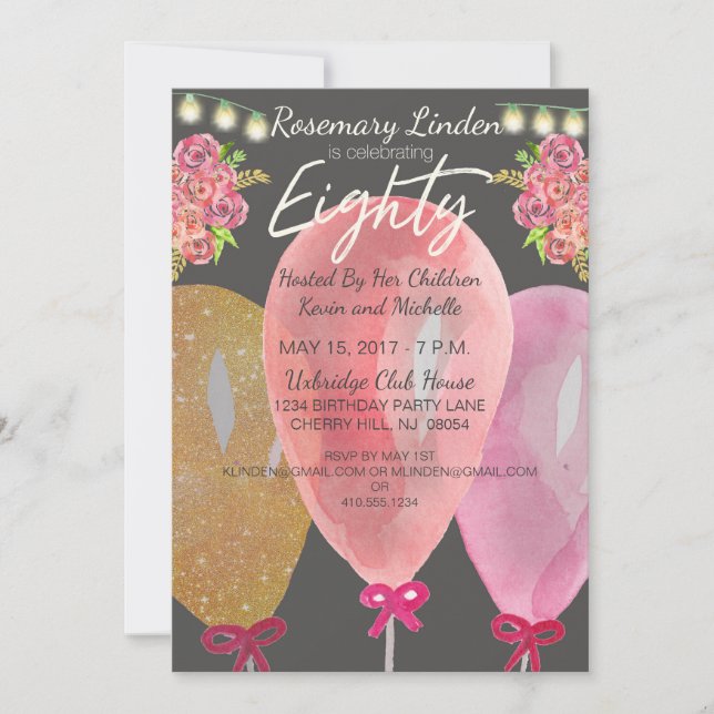 Invitación a las flores y luces de los globos de c (Anverso)