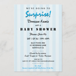 Invitación a las franjas azules de Baby Shower de 