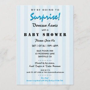 Invitación a las franjas azules de Baby Shower de