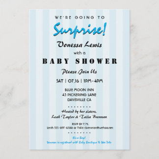 Invitación a las franjas azules de Baby Shower de
