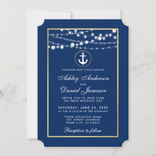 Invitación a las luces de cadena dorada azul Boda