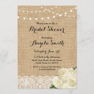 Invitación a las luces de encaje en burlap Rosa Fi