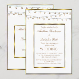 Invitación a las luces de hadas de oro blanco boda