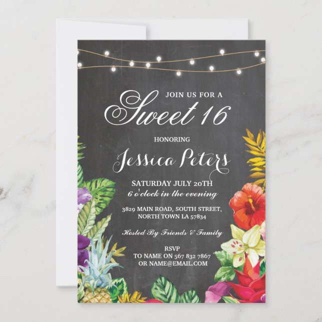 Invitación a las luces tropicales de Aloha, dulce  (Anverso)