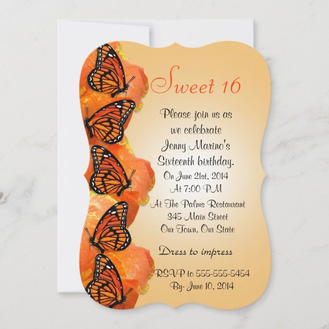 Invitación a las mariposas Sweet 16 (Anverso)
