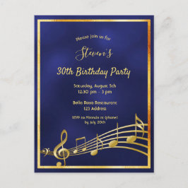 Invitación a las notas de oro azules de 30 años