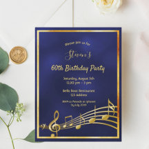 Invitación a las notas de oro azules de 60 años