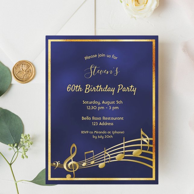 Invitación a las notas de oro azules de 60 años (Subido por el creador)