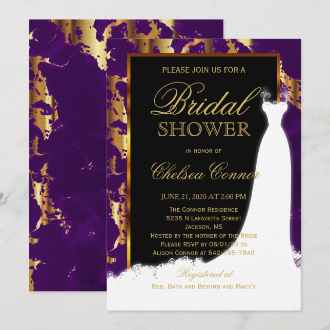 Invitación a las novias de oro, negro y púrpura (Anverso / Reverso)