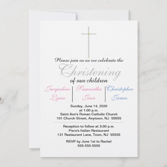 Invitación a las trillizas azules rosadas (Anverso)