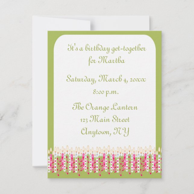 Invitación a las velas de cumpleaños (Anverso)