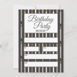 Invitación a las velas de cumpleaños gris y rosas