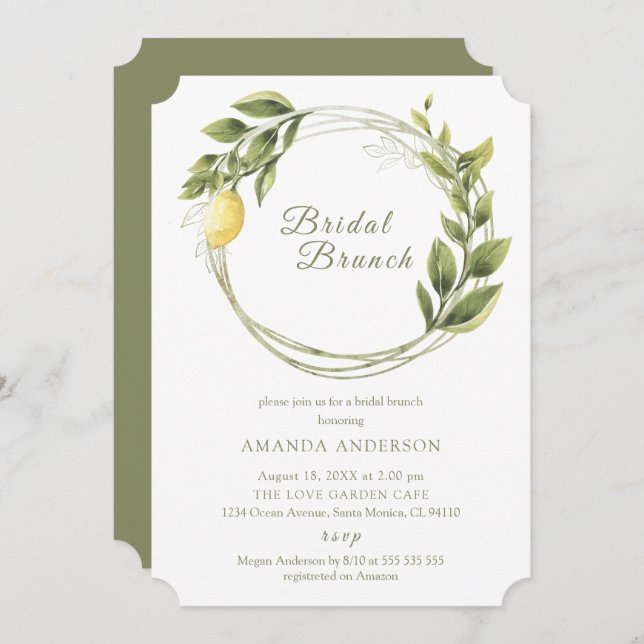 Invitación a Lemon Watercolor Bridal Brunch (Anverso / Reverso)