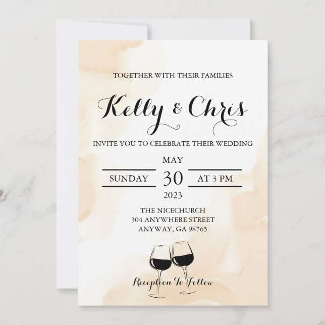 Invitación a lentes de vino boda (Anverso)