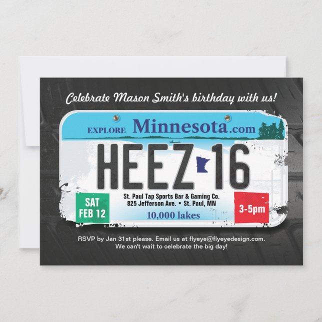 Invitación a licencia de Minnesota por 16 cumpleañ (Anverso)