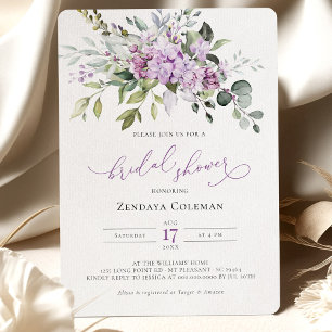 Invitación a Lilacs con ducha de novia verde morad