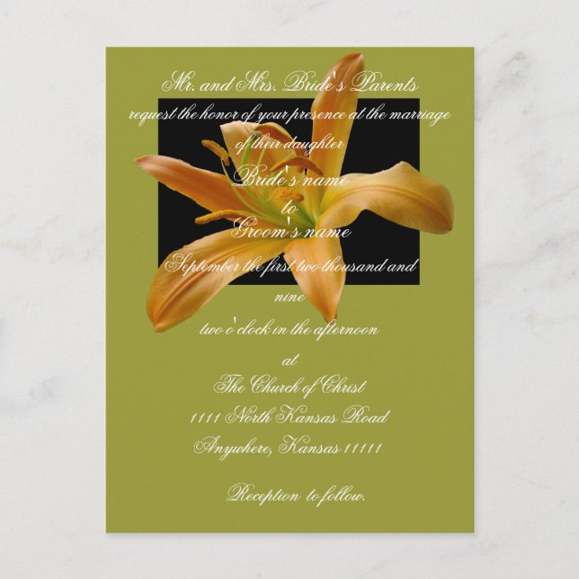 Invitación a Lily Wedding con escritura (Anverso)