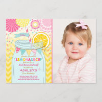 Invitación a limonada rosa Sunshine primer cumplea