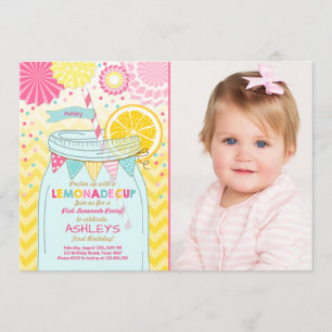Invitación a limonada rosa Sunshine primer cumplea