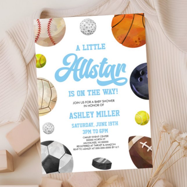 Invitación A Little Allstar Is On The Way! Sports Baby Shower (Subido por el creador)