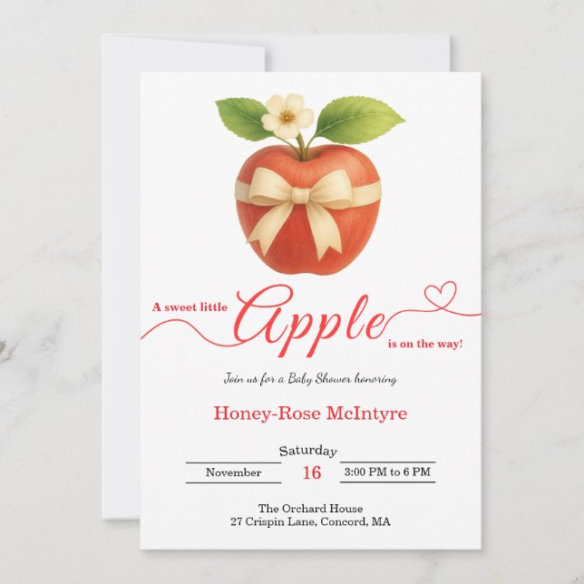 Invitación A Little Apple Is On The Way | Fall Baby Shower  (Anverso)