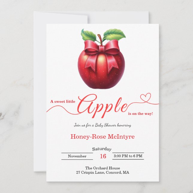 Invitación A Little Apple Is On The Way | Fall Baby Shower  (Anverso)