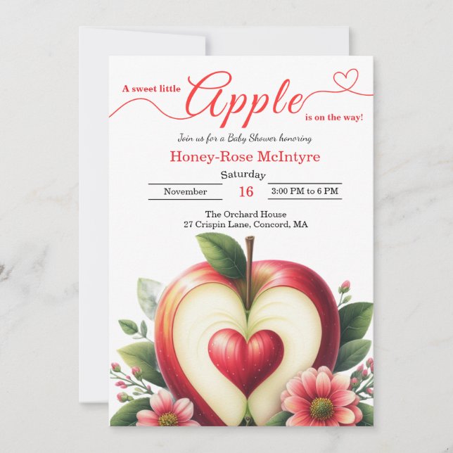Invitación A Little Apple Is On The Way | Fall Baby Shower  (Anverso)