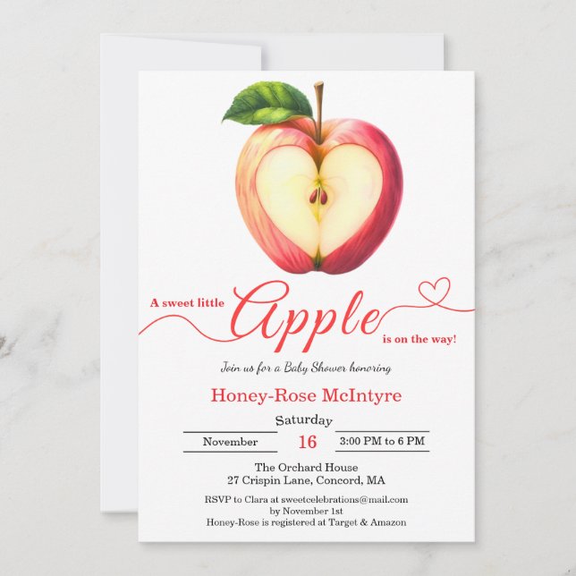 Invitación A Little Apple Is On The Way | Fall Baby Shower  (Anverso)