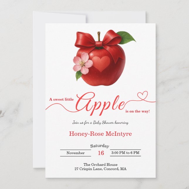 Invitación A Little Apple Is On The Way | Fall Baby Shower  (Anverso)