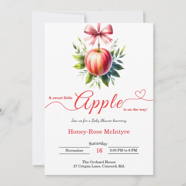 Invitación A Little Apple Is On The Way | Fall Baby Shower  (Anverso)