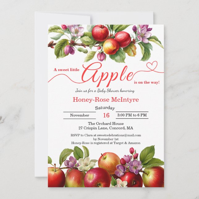 Invitación A Little Apple Is On The Way | Fall Baby Shower  (Anverso)