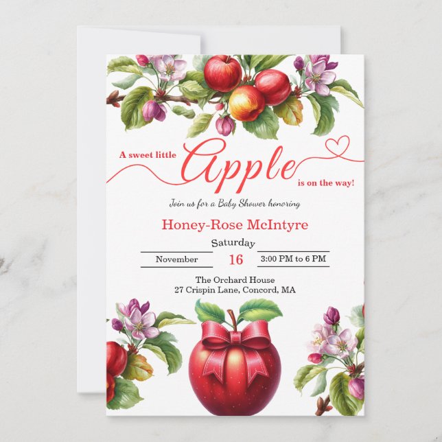 Invitación A Little Apple Is On The Way | Fall Baby Shower  (Anverso)