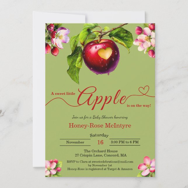Invitación A Little Apple Is On The Way | Fall Baby Shower  (Anverso)