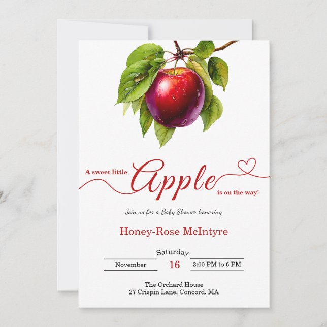 Invitación A Little Apple Is On The Way | Fall Baby Shower  (Anverso)