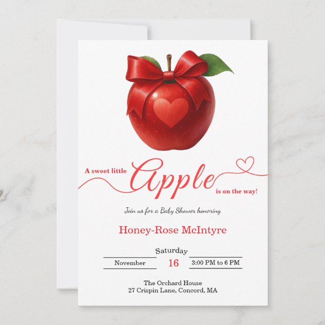 Invitación A Little Apple Is On The Way | Fall Baby Shower  (Anverso)