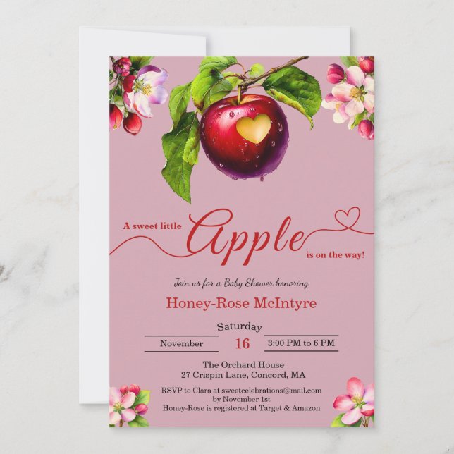 Invitación A Little Apple Is On The Way | Fall Baby Shower  (Anverso)