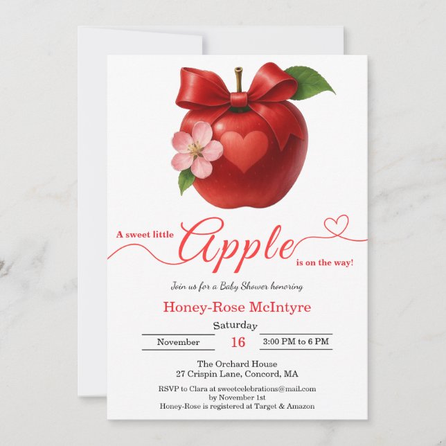 Invitación A Little Apple Is On The Way | Fall Baby Shower  (Anverso)