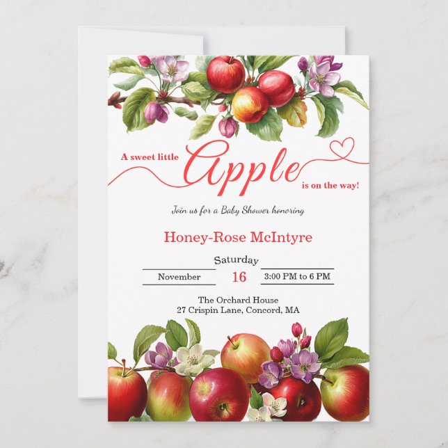 Invitación A Little Apple Is On The Way | Fall Baby Shower  (Anverso)