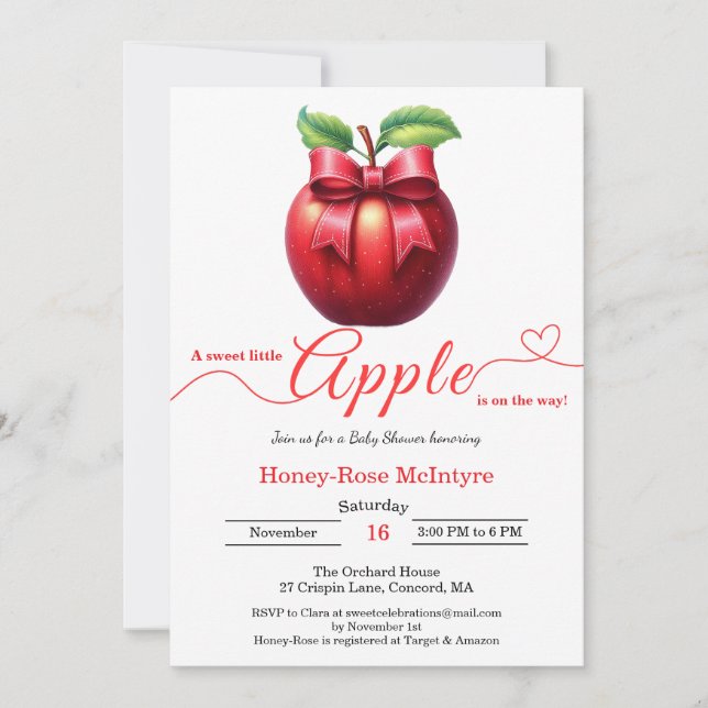 Invitación A Little Apple Is On The Way | Fall Baby Shower  (Anverso)