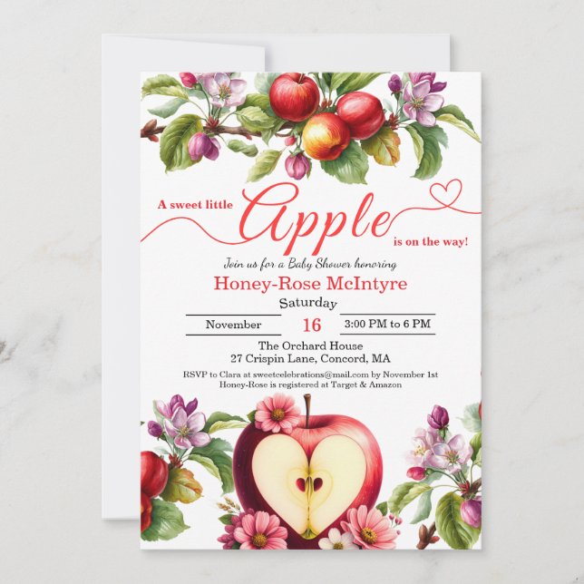 Invitación A Little Apple Is On The Way | Fall Baby Shower  (Anverso)