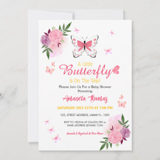 Invitación A Little Baby Butterfly Is On The Way Baby Shower