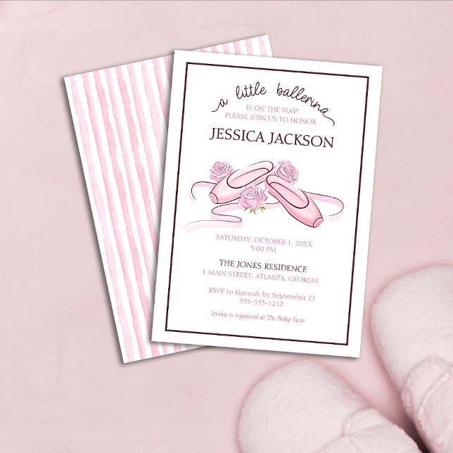 Invitación A Little Ballerina is on the Way Pink Ballet Shoes (Subido por el creador)