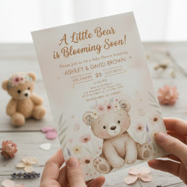 Invitación a little bear Floral Baby Shower Gender Neutral