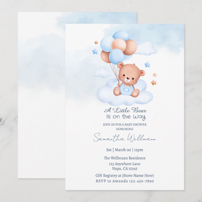 Invitación A Little Bear Is on the Way Customizable Template  (Anverso / Reverso)