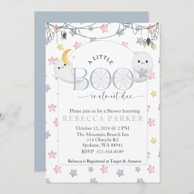 Invitación A Little Boo casi le toca a Boy Baby Shower (Anverso / Reverso)