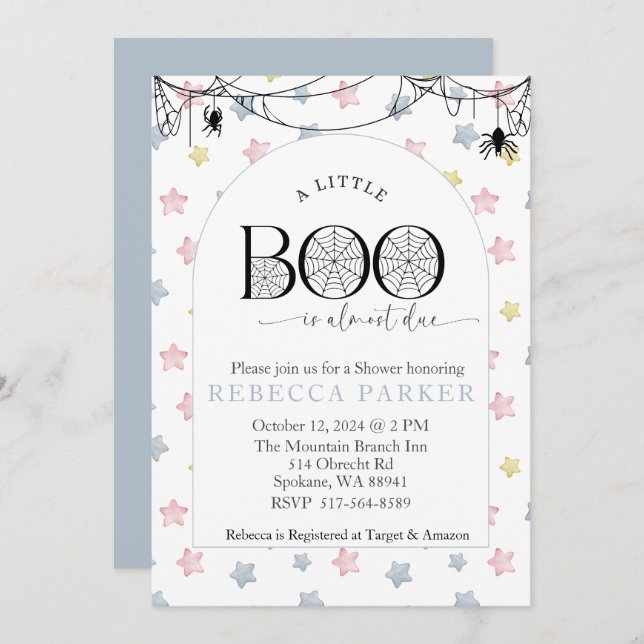 Invitación A Little Boo casi le toca a Boy Baby Shower (Anverso / Reverso)